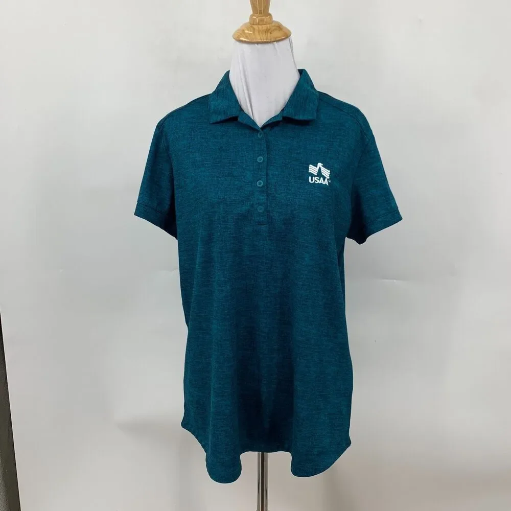Nike Golf Shirt Womens L Large Teal Dri Fit Crosshatch Polo 3PCC Collared USAA